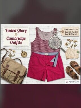 Cambridge Rose Pink Women's Bermuda Shorts, Size 12 + Faded Glory Tank Top, 2XG